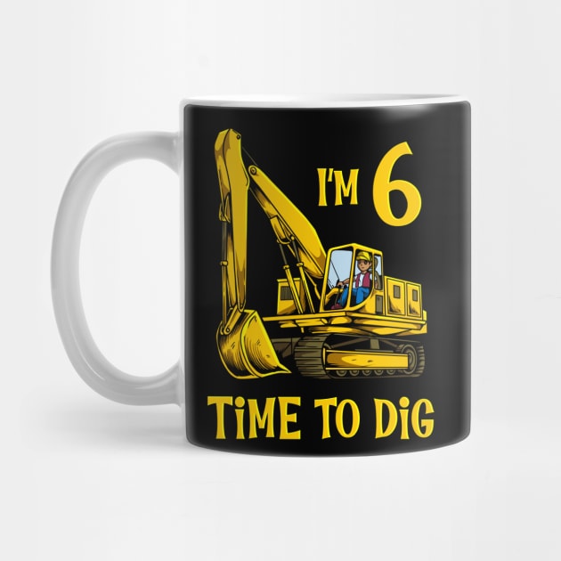 I'm 6 - time to dig - excavator 6 year old birthday by Modern Medieval Design